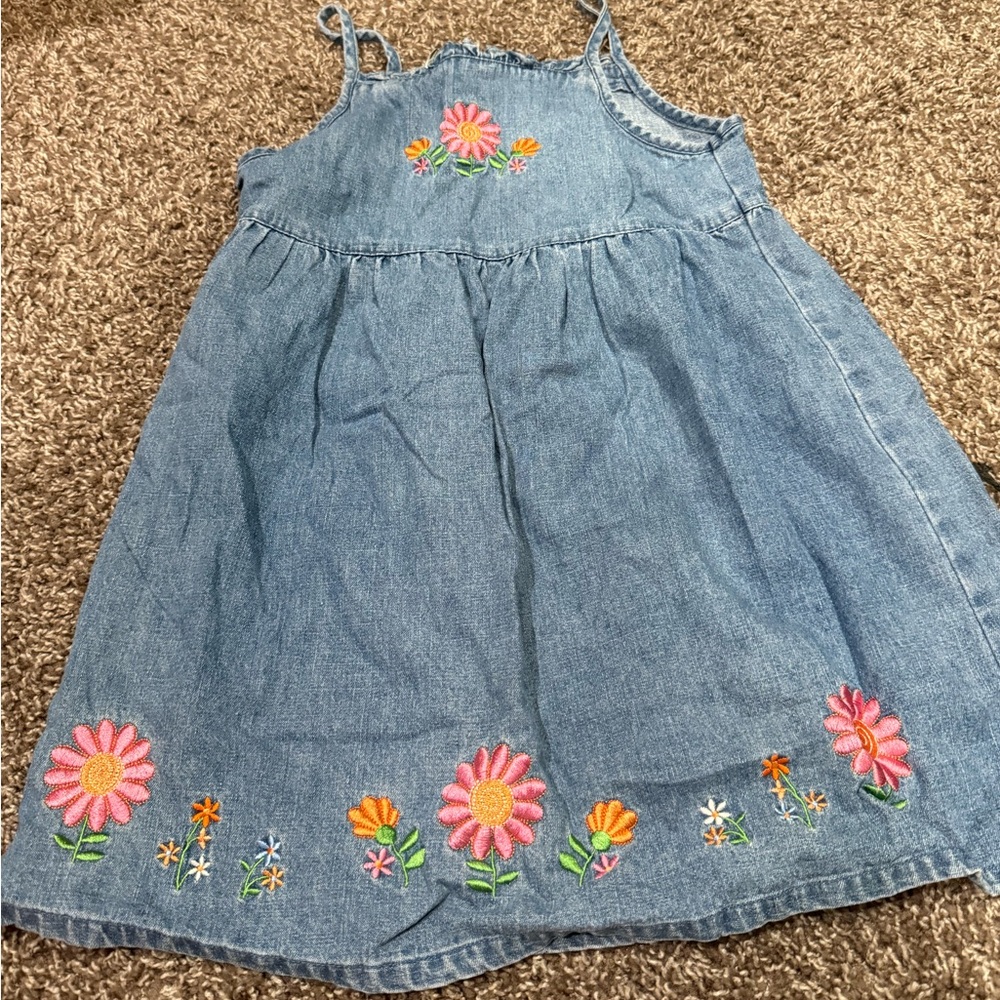 🩶Floral Embroidered Denim Kids Dress